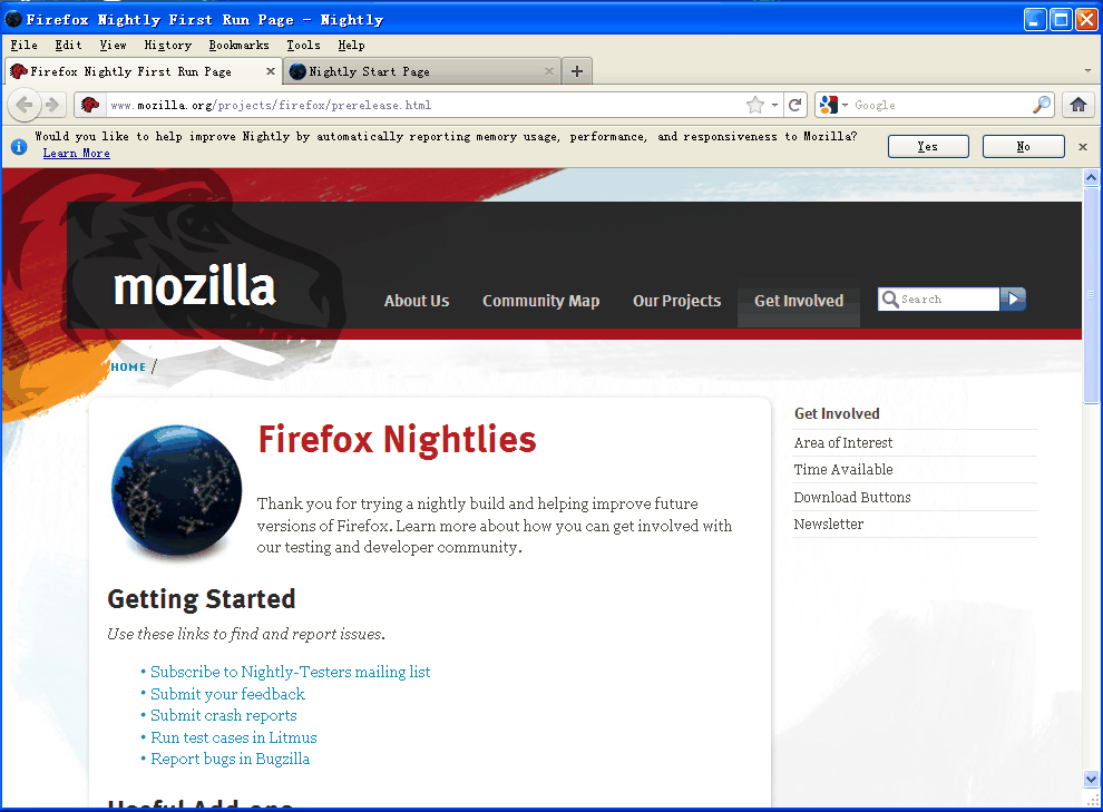 Firefox Nightly V8.0b6 