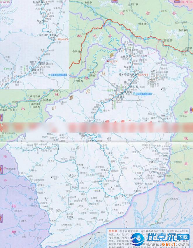墨脱县地图 绿色版